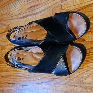 Black leather sandals women's size 8